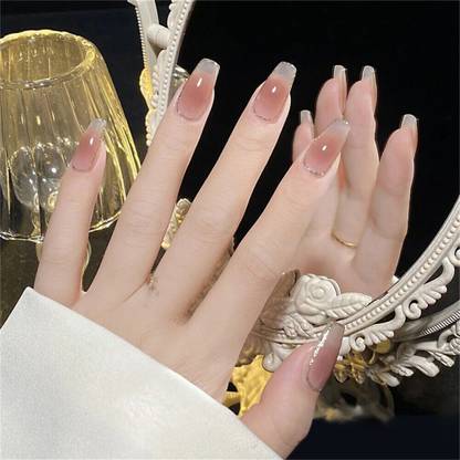 NAKHI 24 Reusable Artificial Fake Nail Set | Lightweight & Long Lasting NK01_peach