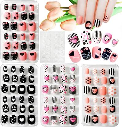 AKADO Kids Press on Nails Children Acrylic Fake Nails, Lovely Press on Fake Nails Multi Color