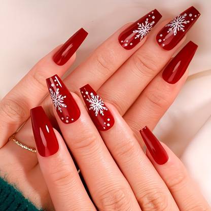 The NailzStation artificial designer nails extension fake press on with glue red polygel kit Multicolor