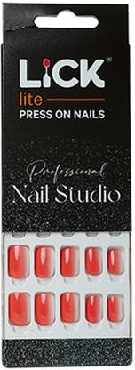 Lick - Press on Nails 24 pcs Coral Pink Artificial/False Reusable Acrylic _ With Application Kit-783 Square Shape Coral Pink