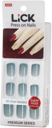 Lick - Press on Nails 24 Pcs Sky Blue Square Shape Artificial Nails Extension Reusable Stick on Nails Sky Blue