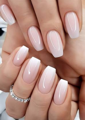 The NailzStation nails artifical nail fake designer press on extension with design glue Ombre White