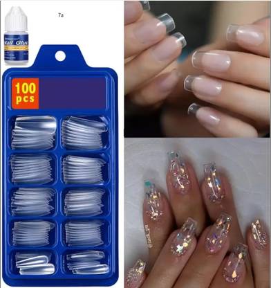 Morbee 100Pcs Fake Nails, 10 Sizes Artificial Transparent Acrylic False Nai 17a Transparent