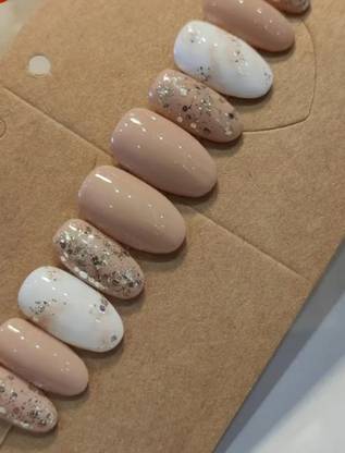 FWS Fashionworldshop Glossy Nude with Marble Shape Oval Nude