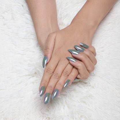 Lick - Press on Nails 12 Pcs Silver Reusable Chromatic Fake/False Nail Extension With Application Kit Chromatic Silver
