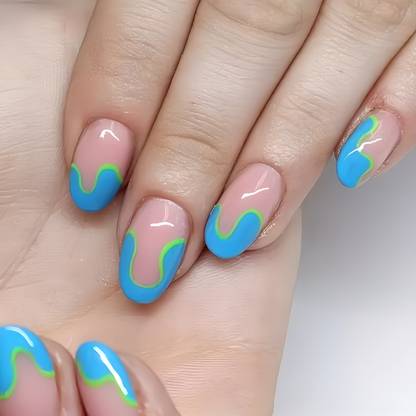 Shhagan Groovy Green and Blue Nails peach, blue, green