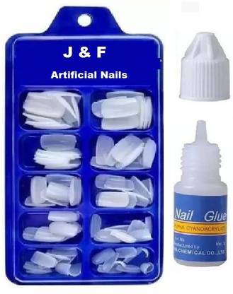 J & F Hinshitshu Professional Artificial Nails With Glue ( Pack of 100 Nails ) white