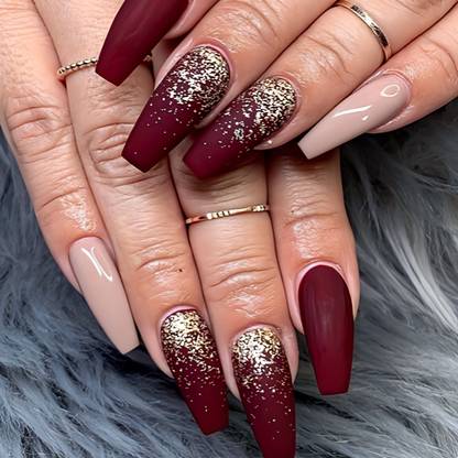 The NailzStation fake nails designer bridal artificial nails for wedding press on nails with glue Maroon