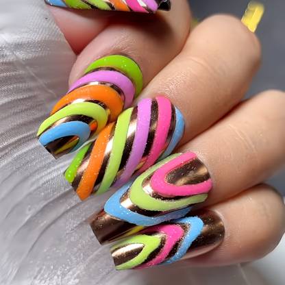 Shhagan Rainbow Swirl Nails red, orange, yellow, green, blue, purple, gold
