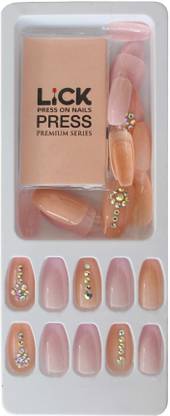 Lick - Press on Nails 28 Pcs Artificial/Fake Reusable _ False _ Extension With Application Kit-647 Nude Ombre, Blush Pink and Dark Mauve Ballerina