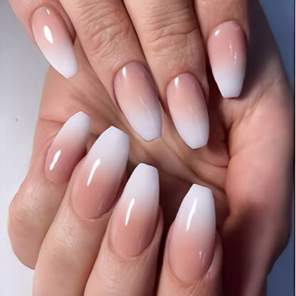 The NailzStation Ombre Artificial nails Designer Acrylic Fake Press on art with glue kit Natural
