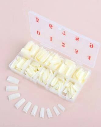 HUZURLU Short Square Fake Nails Square False Nails with Glue Wearable Acrylic Nail Set-1 OFF WHITE