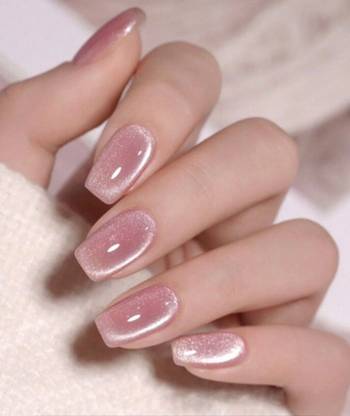 AMOK STORE Artificial Nails Square Shape Handmade Press On Nails With Cat Eye Magnetic 3D Shimmer Effect for Women & Girls | Reusable, Pre-Designed Nails | Rosy Pink