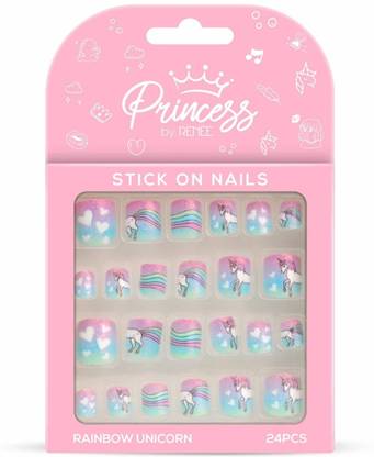 Renee Princess Stick On Nails, Rainbow Unicorn Nails Multicolor