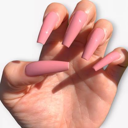Shhagan Soft Pink Coffin Nails with Glossy Finish pink