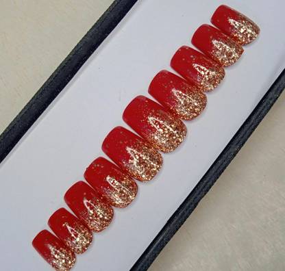 AMOK STORE Press on nail for women's, nail set, false nail tip, nail with glue1 RED