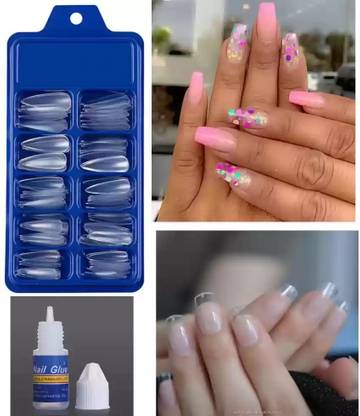 LILLYAMOR New Artificial Nails with Glue for Women, Girls Transparent