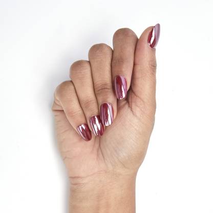 feelhigh 24 Press On Chrome Mirror Finish Nails Tips Natural Reusable Stick on Nails 08