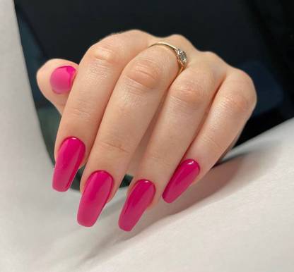 The NailzStation nails artificial nail fake designer press on extension with design glue Plain Pink