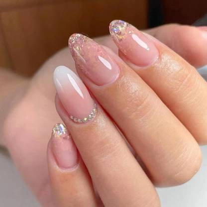 The Pink Truck Set of 24 Artificial reusable Nails in Pink with crushed glitter tips with glue Pink