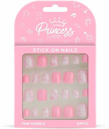 Renee Princess Stick On Nails, Pink Marble Pink