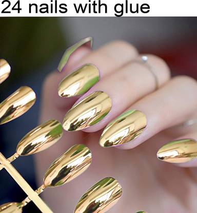 G4U 24 Nails Mirror Shine Party Wear Nail Art Golden Nails Golden