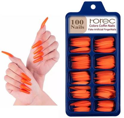 rorec Artificial Matte Coffin Fluorescent Orange (100) nails Fluorescent Orange