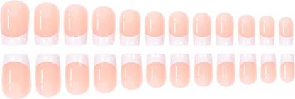 Love Secret Glossy Artificial Translucent Fake False Press on Nails Peach Color with White Tips French Designer 24 pieces Set with Kit