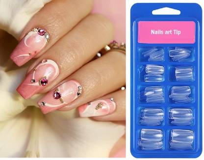 JANOST New Artificial Nails, Acrylic Nails False Nail with Case for Nail Salons Transparent