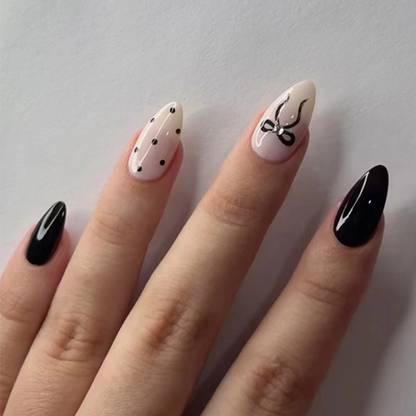 kyiesh Reusable Designer Party Look Press on Nails White with Black