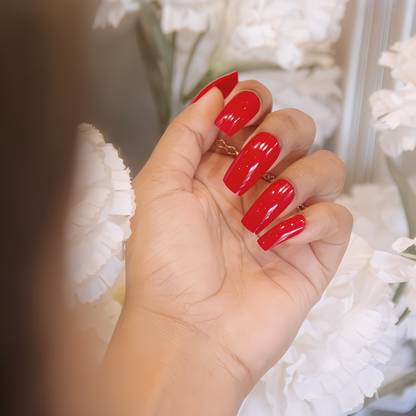 Shhagan Long Square Glossy Solid Red Nails Red