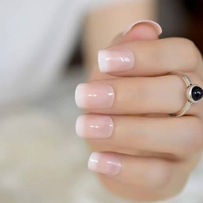 The NailzStation nails artificial nail fake designer press on extension with design glue french Natural