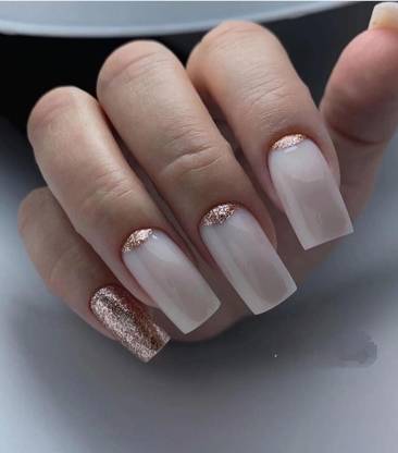 The NailzStation Glitter Fake Artificial Press on Nails with glue kit Natural