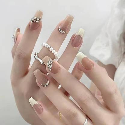 NAKHI 24 Reusable Artificial Fake Nail Set | Lightweight & Long Lasting Peach_bow