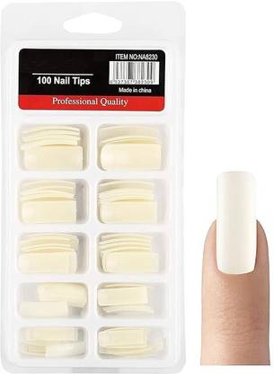 YCM Artificial Nails Set Acrylic Face Nails Set Of 100 Pieces(White) White