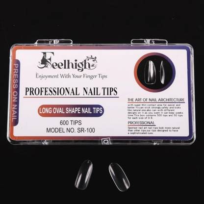 feelhigh long oval Nail Tips with Box for Salons and Home DIY,Tips 15 Sizes transpernt