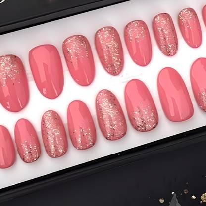 Shhagan Pink glitter ombre Artificial/Fake Press on Nails for girls & Women Multicolor