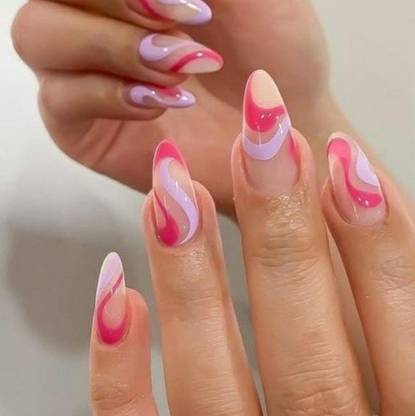 The NailzStation Swirls Designer Fake Nails with glue application kit Pink