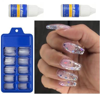 WECHARMERZ Transparent Artificial 100pcs Nails With 2 Glue (Women & Girls) Transparent