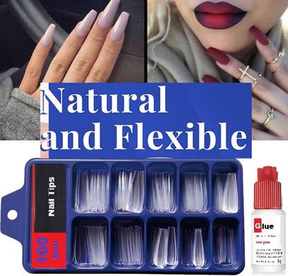FELICECHIARA 3D Artificial Nail Set Nail with Glue For Women & Girls TRANSPARENT