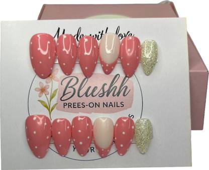 BL Pink polka dot artificial nail Pink