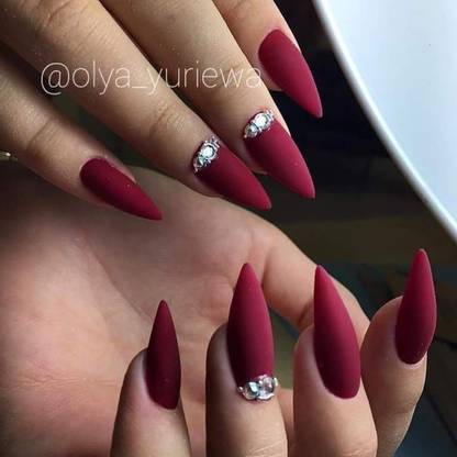 The NailzStation Studded Fake Artificial Press on Nails with glue application kit Dark Pink