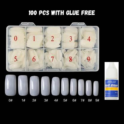Beauty Fusion 100 pcs fake curved nails with glue free transparent