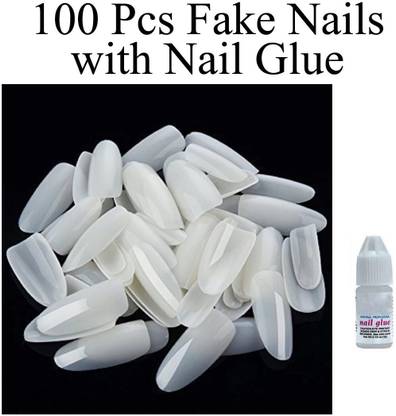 VOZWA 100 Pcs Fake Nails/False Nails/Artificial Nails/Acrylic Natural Nails/Fake nail/False Nail With Nails Glue White