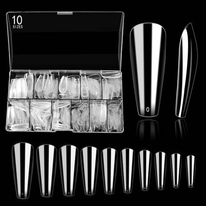 REHTRAD Fake Nails, 10 Sizes Artificial Transparent Fake Nail with Case- Square Transparent