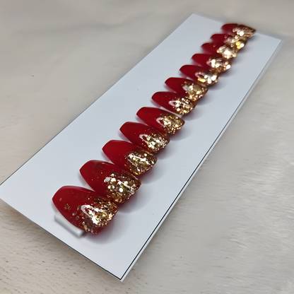 Shhagan Red Glitter Ombre Designer Artificial Press-on-Nails with Glue 721 Multicolor