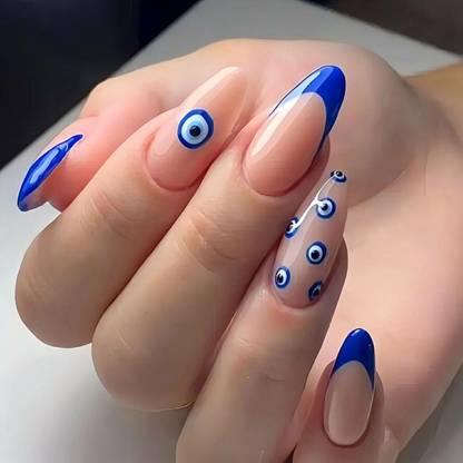 Shhagan Evil Eye French Tip Nails Blue and White (Evil Eye Design)