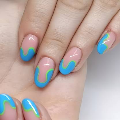 Shhagan Sky Blue French Artificial/Fake Press on Nails for girls & Women Multicolor