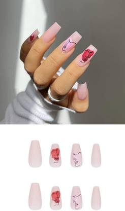 VIKSON INTERNATIONAL PINK FIGURE DESIGN MATTE FINISH LONG ARTIFICIAL FAKE NAILS set pink