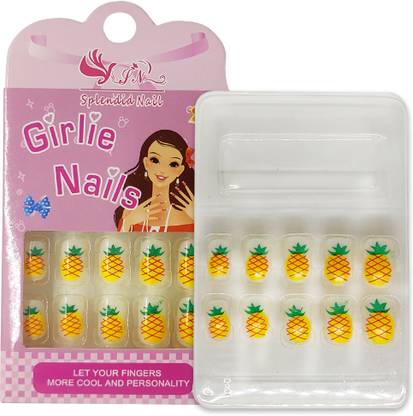 Perpaa Premium Designer Stick-on Nails set, with Easy Glue Tab application Reusable, Pineapple Design